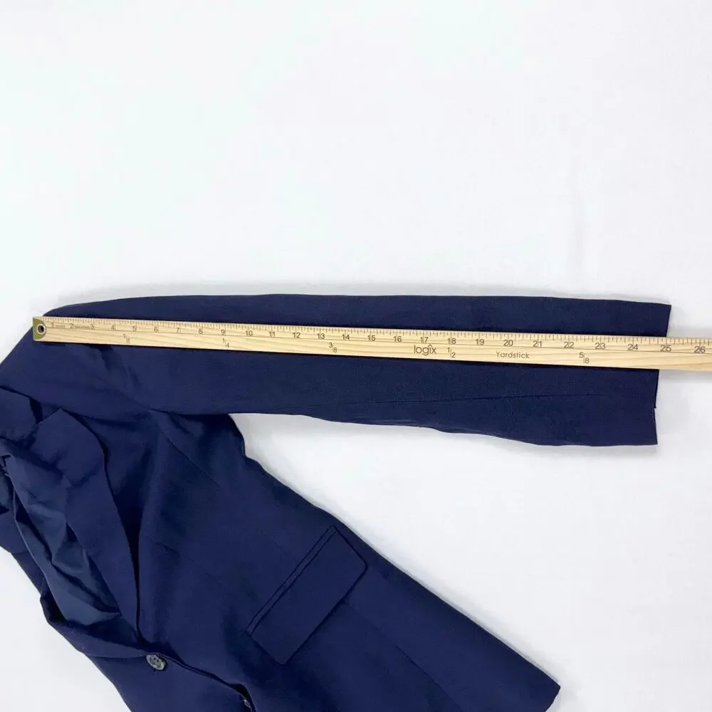 Ann Taylor Classic Linen Blend Blazer Jacket Women's 6 Navy Blue